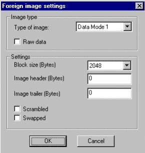 Picture of Foreign Image settings with 2048 block size.